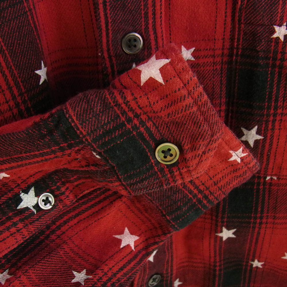 uniform experiment ユニフォームエクスペリメント 16AW UE-167052 UE STAR PRINT OMBRE CHECK B.D SHIRT スタープリント オンブレチェック シャツ 長袖 レッド系 4【中古】