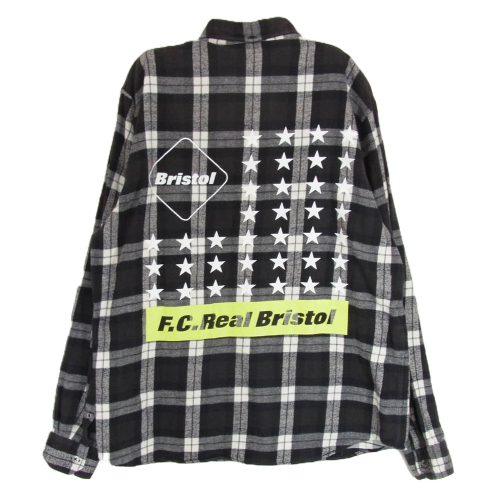 F.C.R.B. エフシーアールビー 17SS FCRB-170052 STAR FLANNEL SHIRTS バックスタープリント チェック シャツ 長袖 ブラック系 XL【中古】