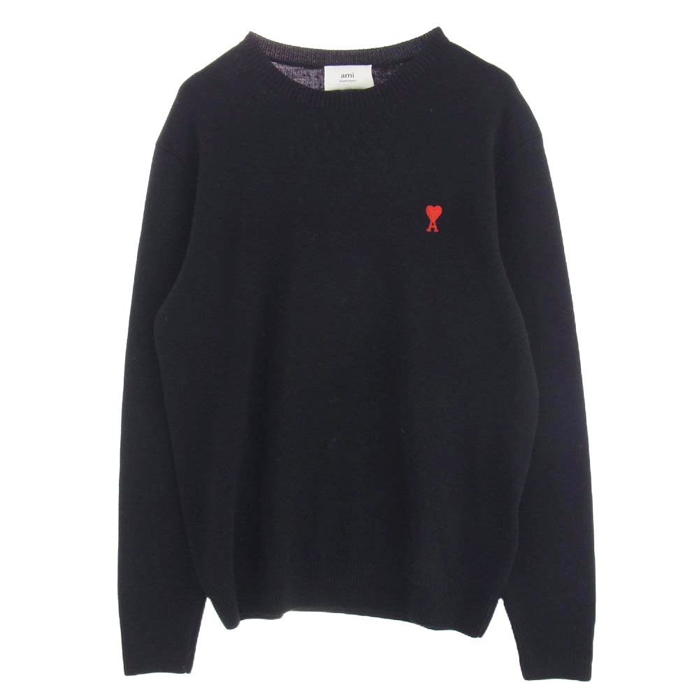 AMI PARIS アミパリス BFHKS001.001 AMI Alexandre Mattiussi AMI DE COEUR アミアレクサンドルマテュッシ ハートロゴ クルーネック ニット セーター ブラック系 XL【中古】