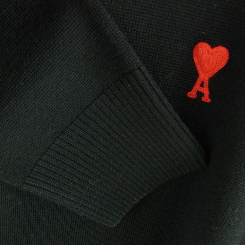 AMI PARIS アミパリス BFHKS001.001 AMI Alexandre Mattiussi AMI DE COEUR アミアレクサンドルマテュッシ ハートロゴ クルーネック ニット セーター ブラック系 XL【中古】