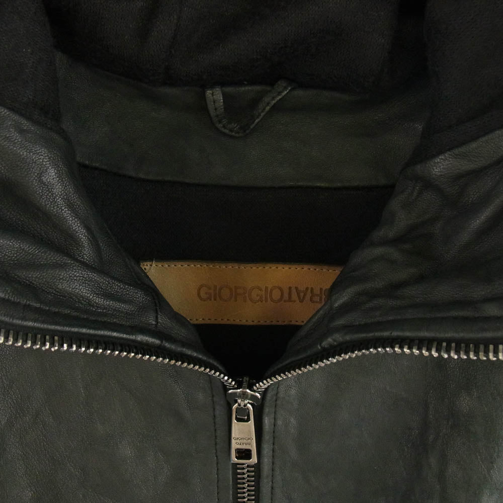 GIORGIO BRATO ジョルジオブラット GU25F10099 国内正規品 イタリア製 VBRUSH FODERA オールレザー フルジップ フーデッド ジャケット ブルゾン ブラック系 52【中古】