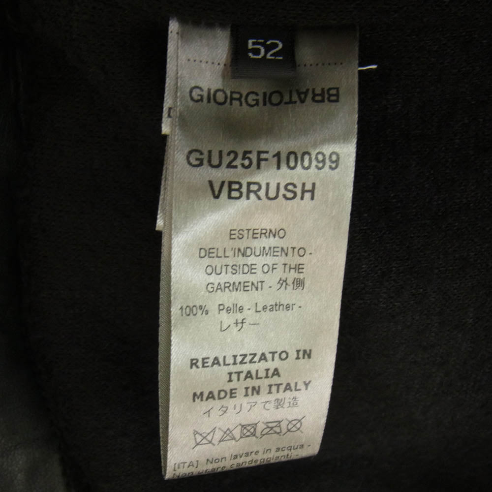 GIORGIO BRATO ジョルジオブラット GU25F10099 国内正規品 イタリア製 VBRUSH FODERA オールレザー フルジップ フーデッド ジャケット ブルゾン ブラック系 52【中古】