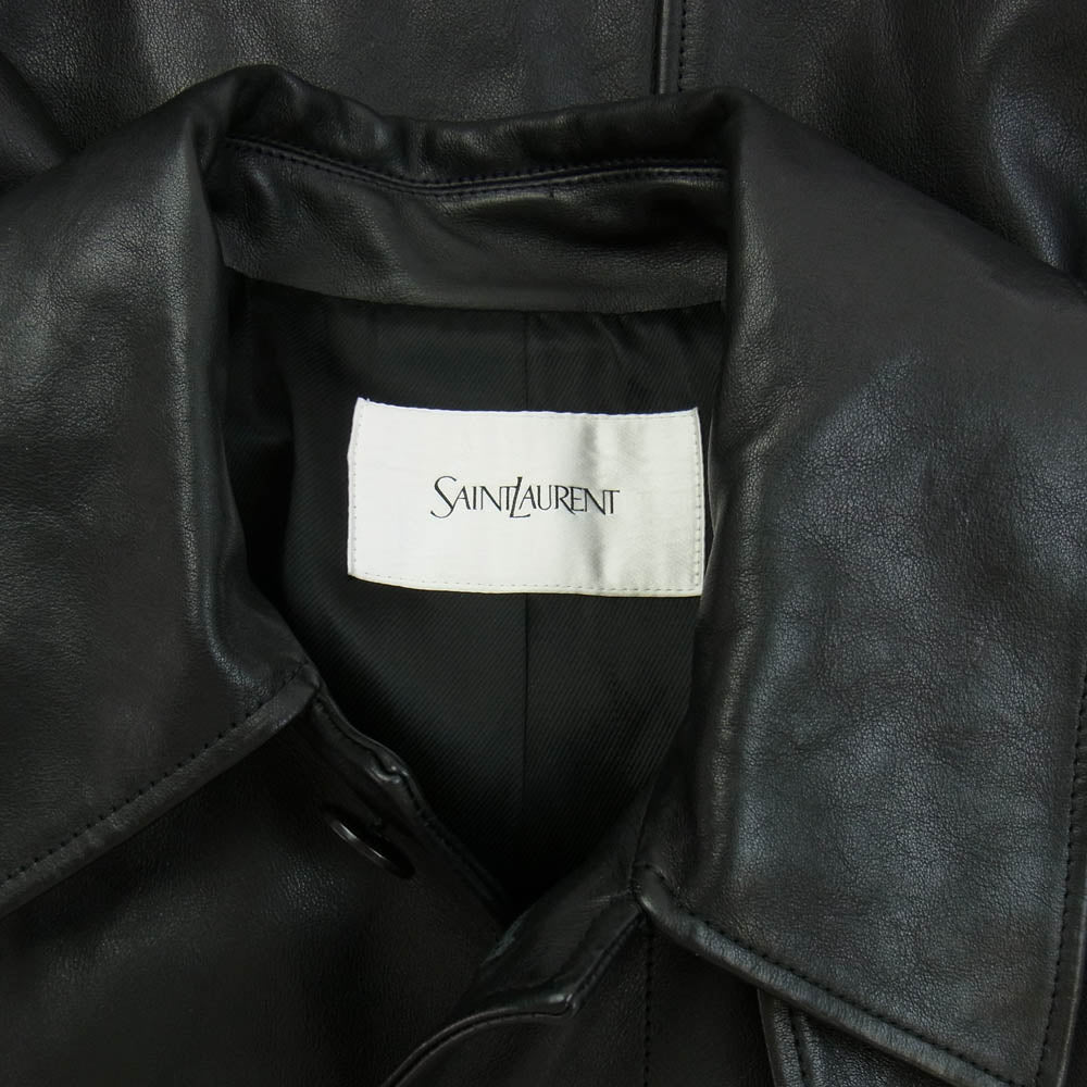SAINT LAURENT サンローラン 24AW 803948 YCQM2 イタリア製 Mackintosh Coat ベジタブルタンレザー マッキントッシュコート ブラック系 48【美品】【中古】
