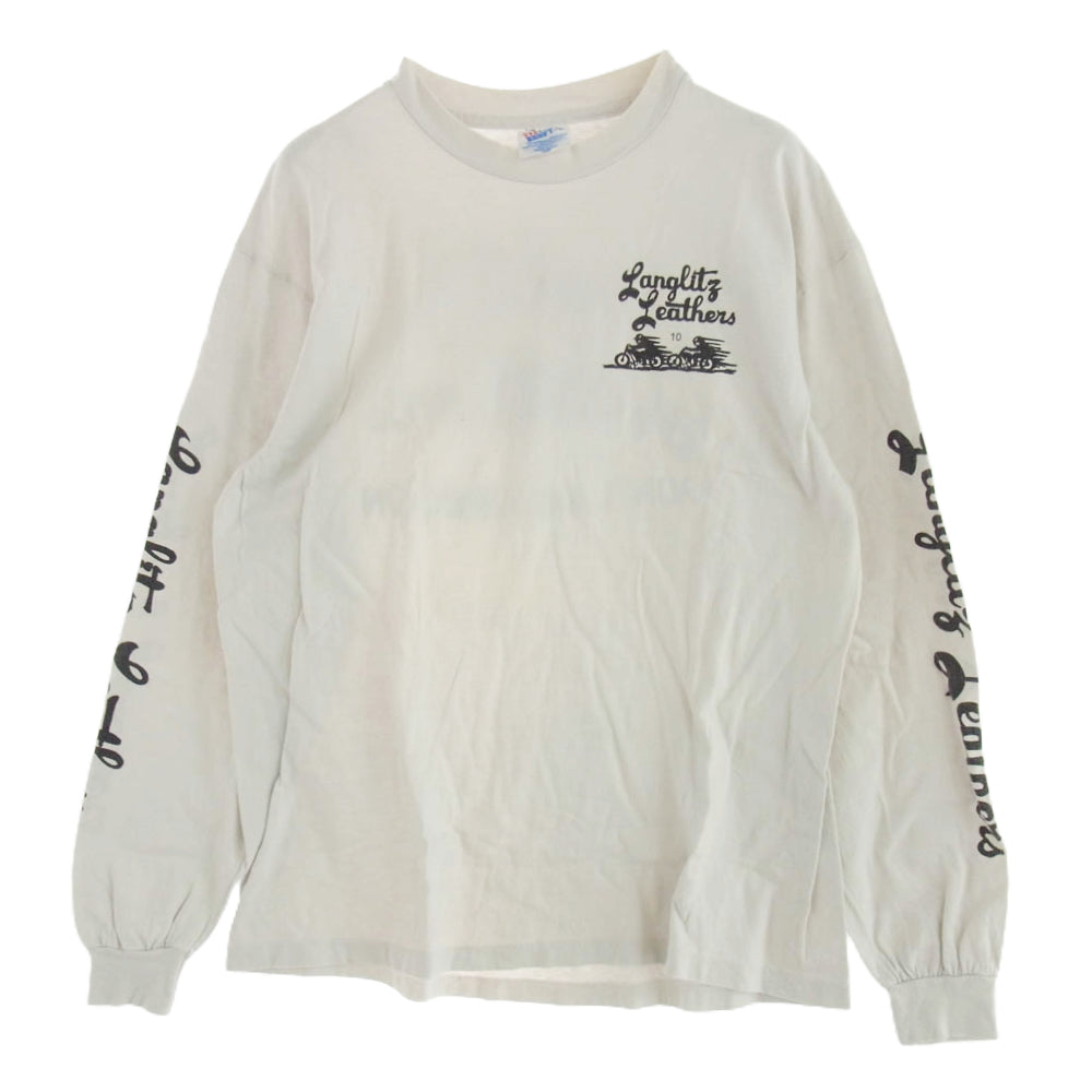 LANGLITZ LEATHERS ラングリッツレザーズ PRINT TEE LS プリント 長袖 Tシャツ 薄水色系 ホワイト系 L【中古】