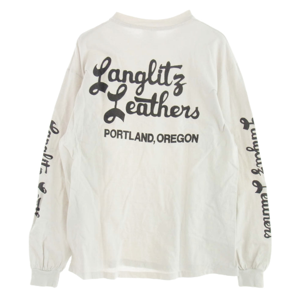 LANGLITZ LEATHERS ラングリッツレザーズ PRINT TEE LS プリント 長袖 Tシャツ 薄水色系 ホワイト系 L【中古】