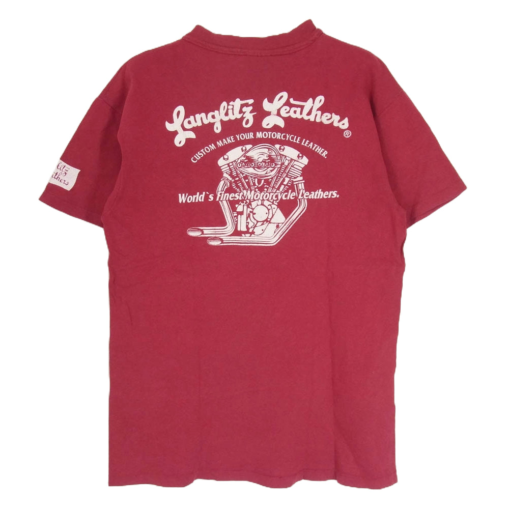 LANGLITZ LEATHERS ラングリッツレザーズ PRINT TEE SS POCKET プリント 半袖 ポケット Tシャツ エンジ系 M【中古】