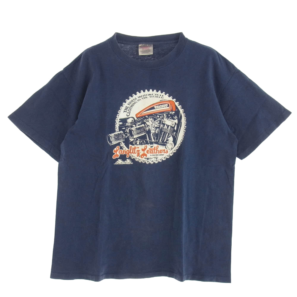 LANGLITZ LEATHERS ラングリッツレザーズ × SCARECROW スケアクロウ プリント 半袖 Tシャツ ネイビー系 L【中古】