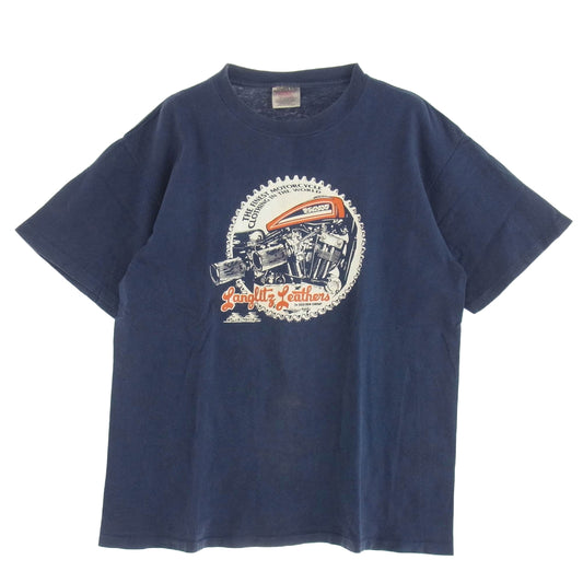 LANGLITZ LEATHERS ラングリッツレザーズ × SCARECROW スケアクロウ プリント 半袖 Tシャツ ネイビー系 L【中古】