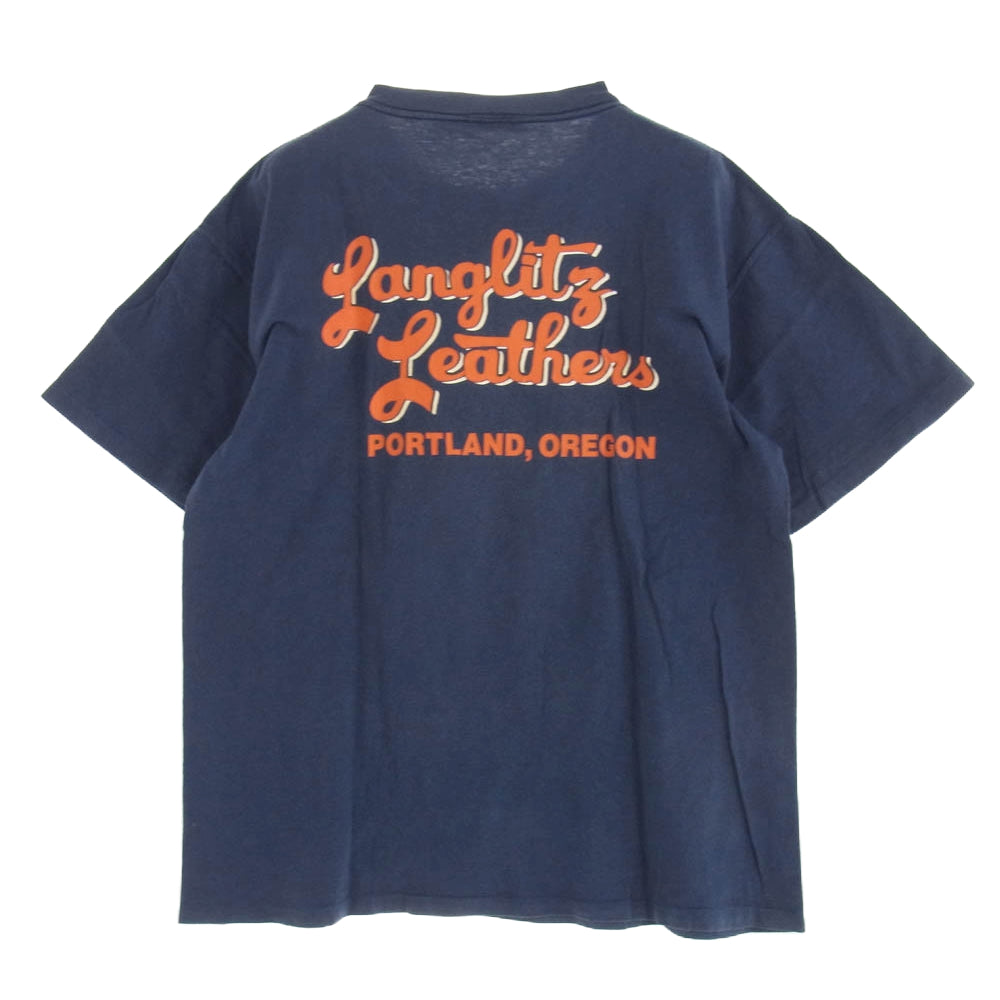 LANGLITZ LEATHERS ラングリッツレザーズ × SCARECROW スケアクロウ プリント 半袖 Tシャツ ネイビー系 L【中古】