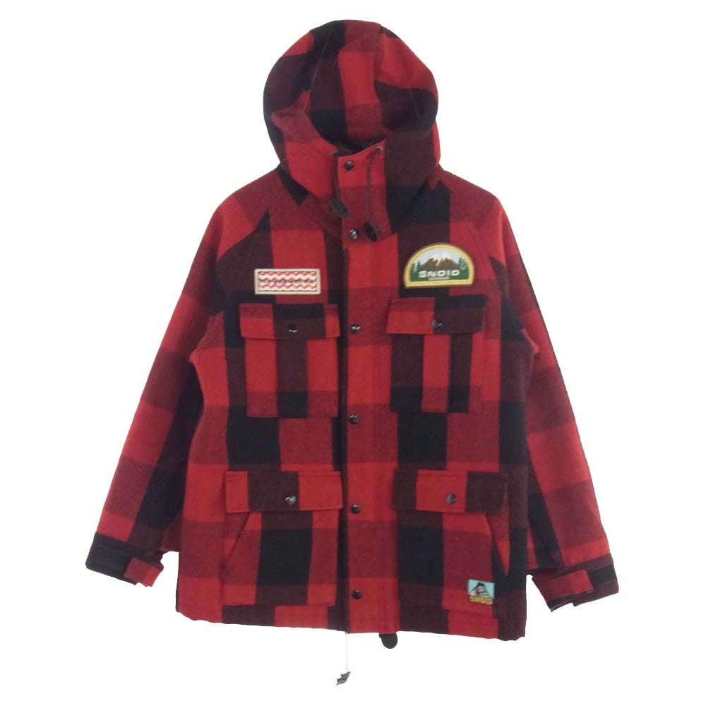 スノイド 裏地キルティング 中綿 ブロックチェック フード付き シャツ ジャケット レッド系 ブラック系 M【中古】