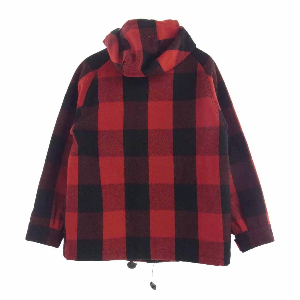 スノイド 裏地キルティング 中綿 ブロックチェック フード付き シャツ ジャケット レッド系 ブラック系 M【中古】