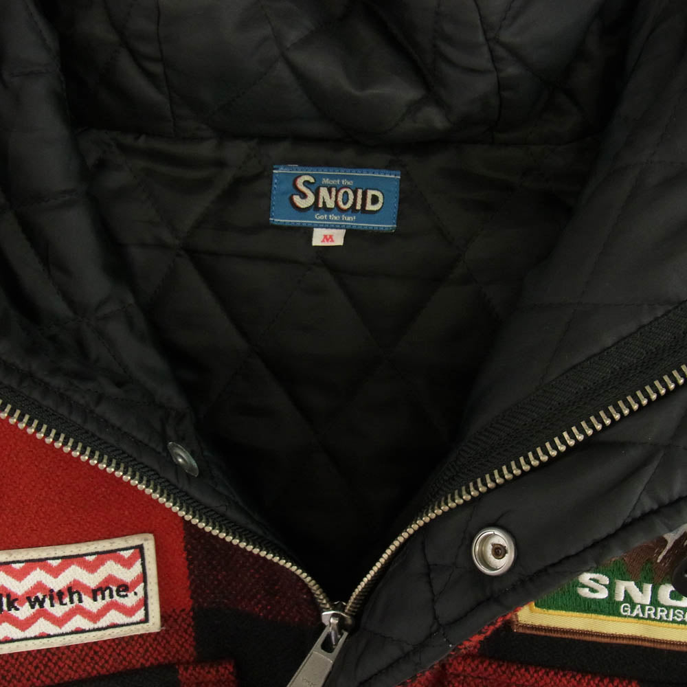 スノイド 裏地キルティング 中綿 ブロックチェック フード付き シャツ ジャケット レッド系 ブラック系 M【中古】