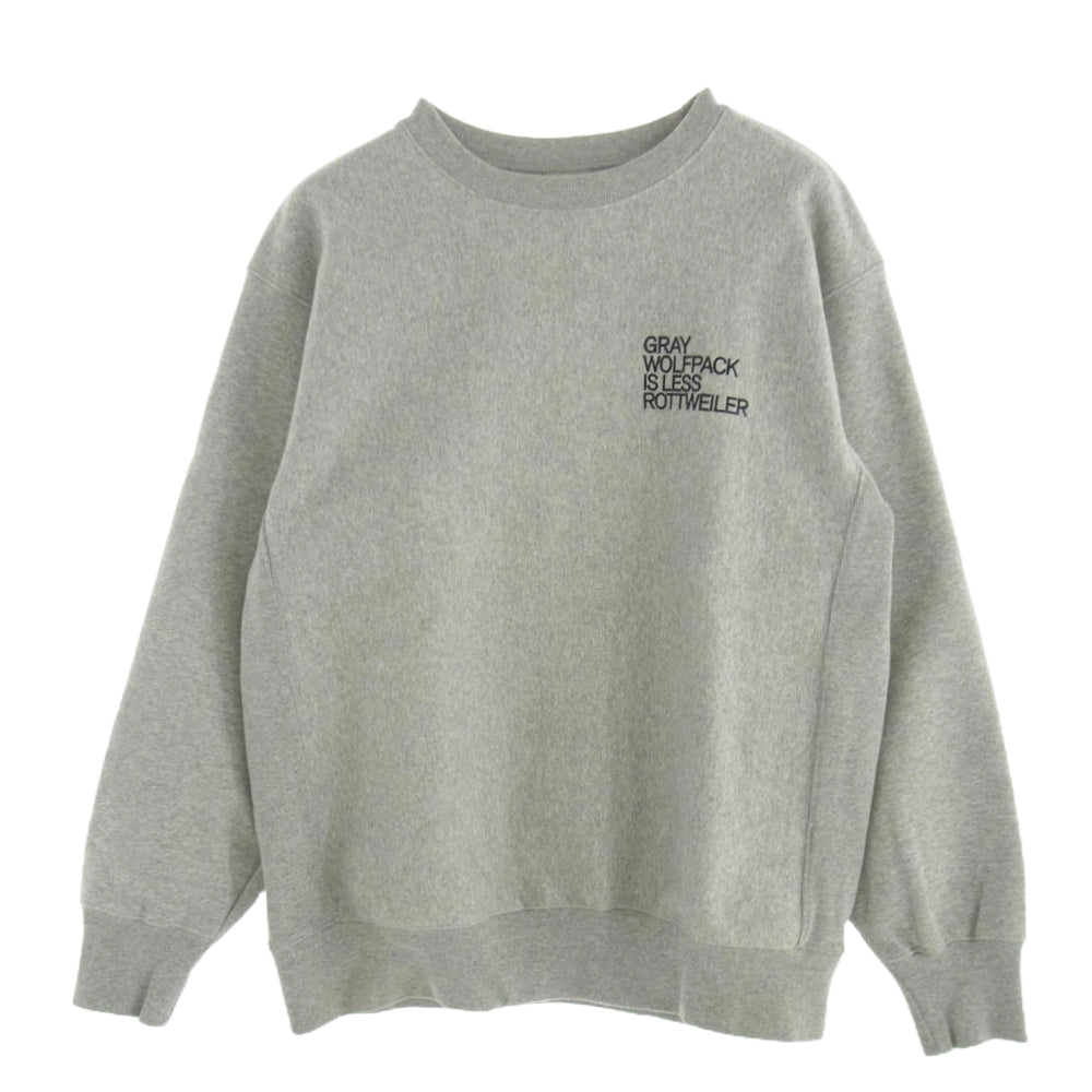 ROTTWEILER ロットワイラー GRAY WOLFPACK IS LESS ロゴ刺繍 クルーネック スウェット トレーナー グレー系 L【中古】