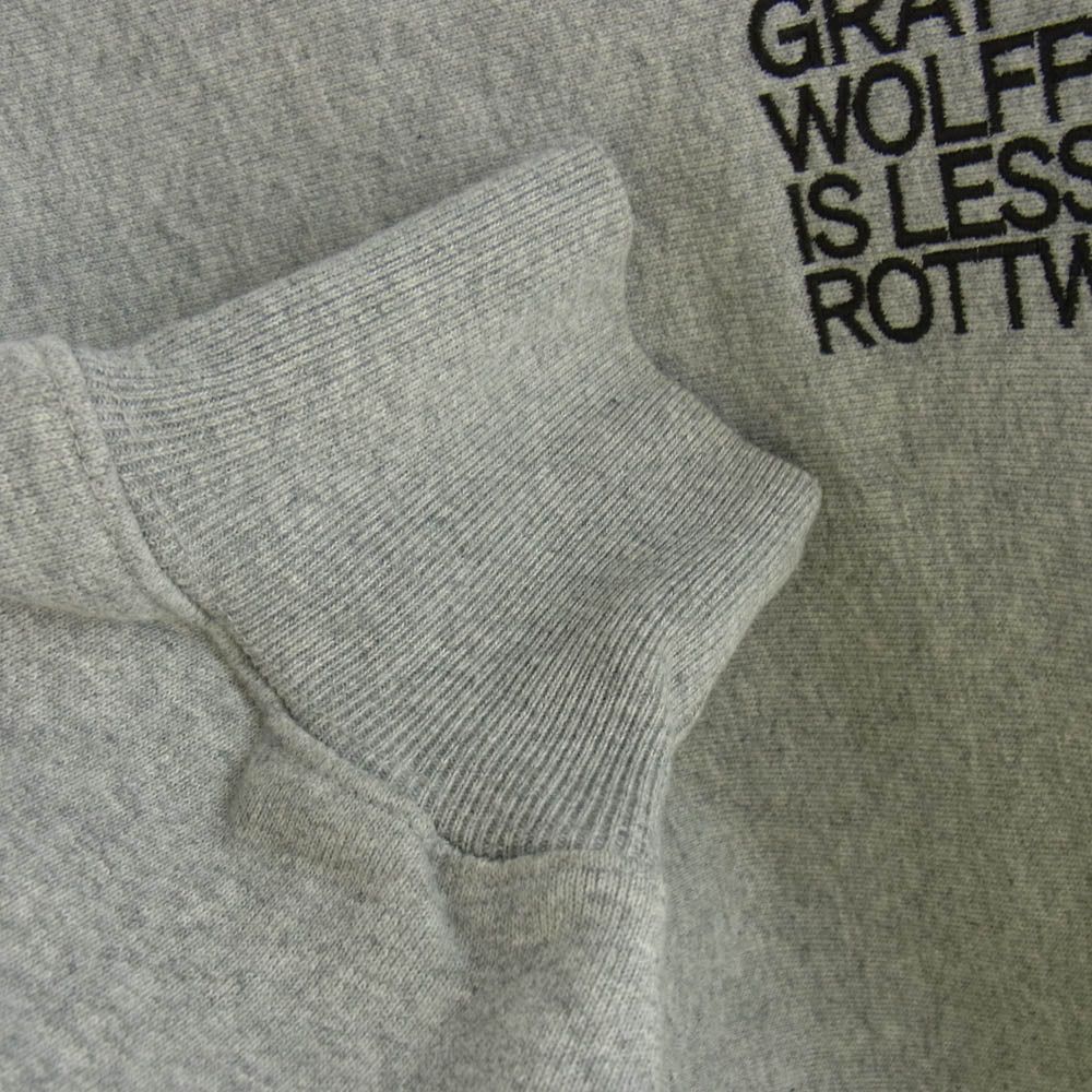 ROTTWEILER ロットワイラー GRAY WOLFPACK IS LESS ロゴ刺繍 クルーネック スウェット トレーナー グレー系 L【中古】