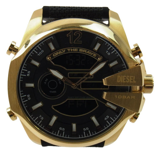 DIESEL ディーゼル DZ-4634 MEGA CHIEF メガ チーフ 51mm クオーツ アナログ デジタル  アナデジ 腕時計 ウォッチ ブラック シリコン ブラック系 ゴールド系【中古】