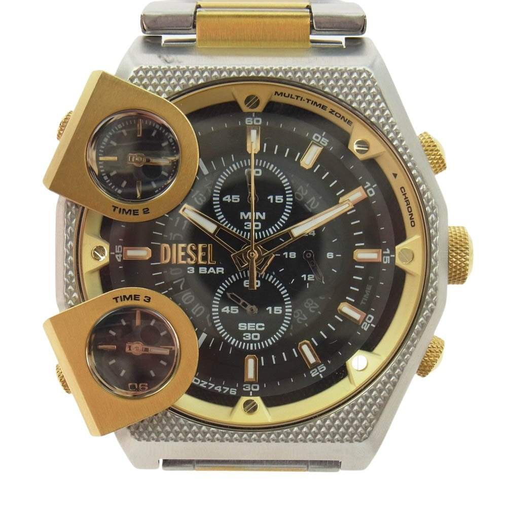 DIESEL ディーゼル DZ-7476 Mens 51mm Sideshow Quartz Stainless Steel Chronograph Watch Color SilverGold Model ミネ サイドショー クォーツ クロノグラフ ウォッチ 時計 ゴールド系 シルバー系【中古】