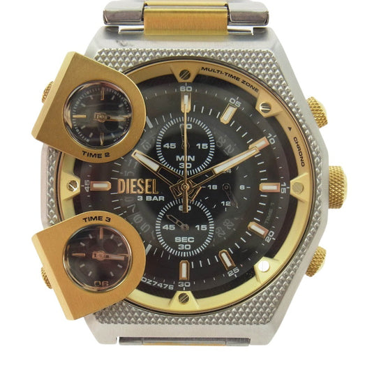 DIESEL ディーゼル DZ-7476 Mens 51mm Sideshow Quartz Stainless Steel Chronograph Watch Color SilverGold Model ミネ サイドショー クォーツ クロノグラフ ウォッチ 時計 ゴールド系 シルバー系【中古】