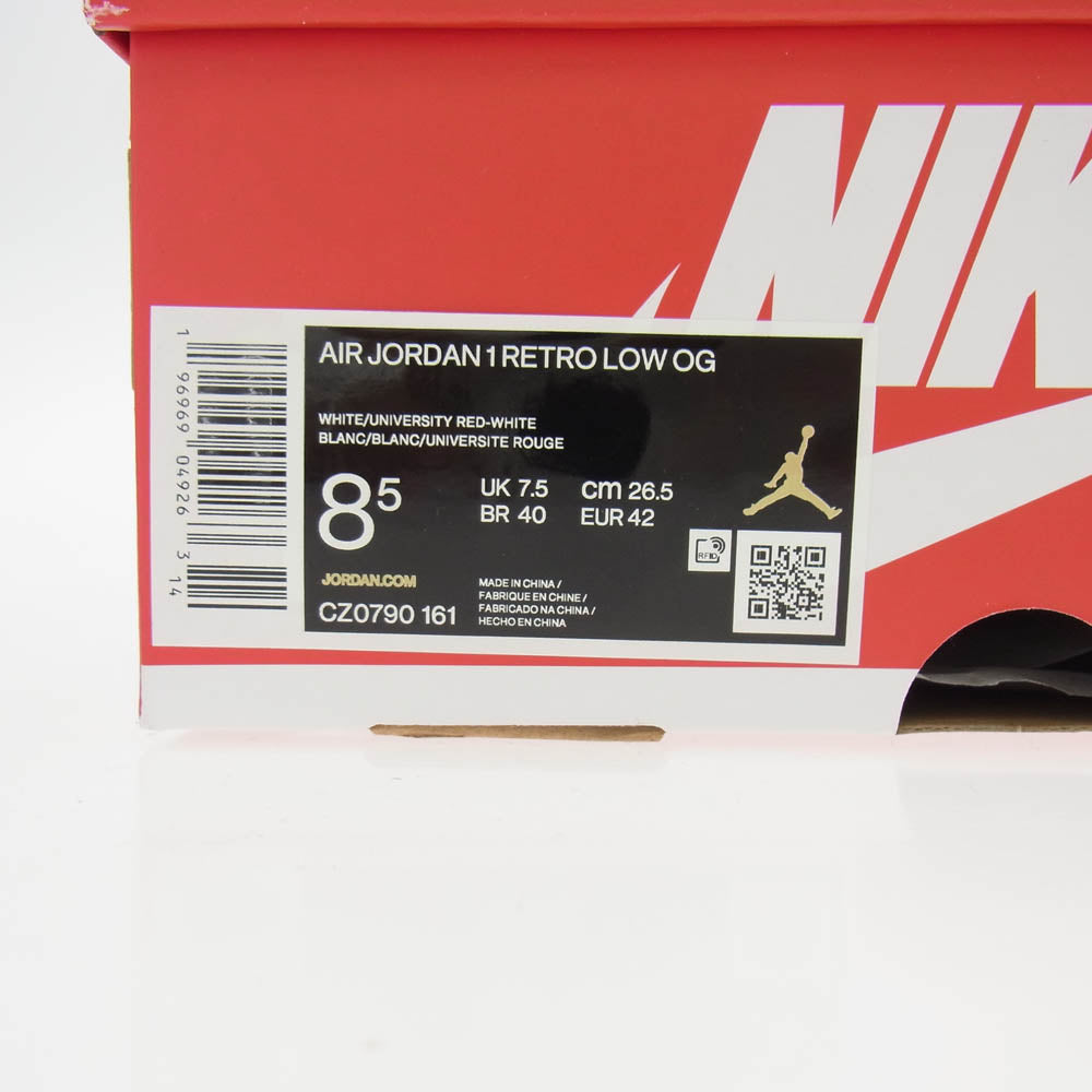 NIKE ナイキ CZ0790-161 AIR JORDAN 1 RETRO LOW White and University Red エアジョーダン 1 ロー ユニバーシティレッド ローカット スニーカー ホワイト系 レッド系 26.5cm【中古】