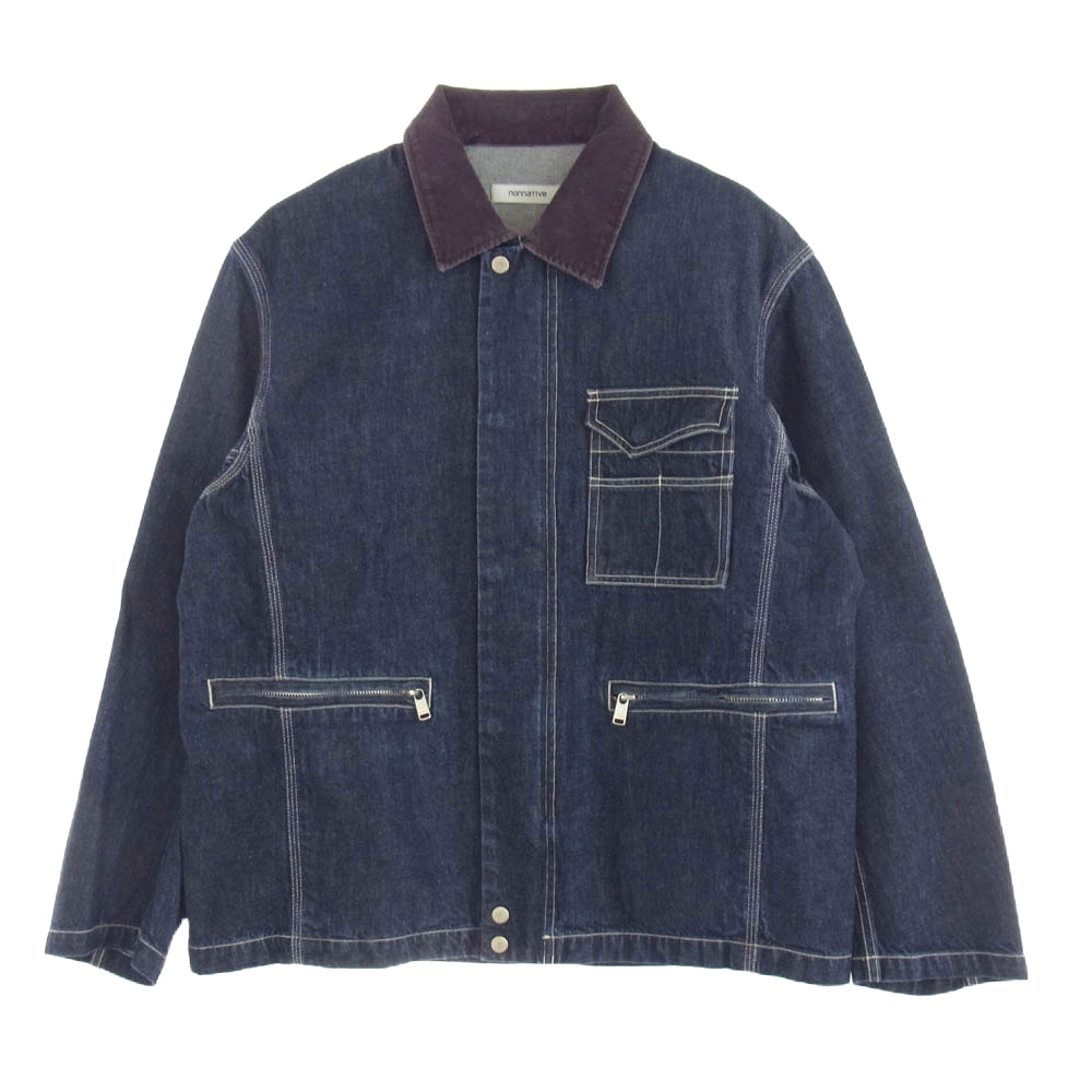 nonnative ノンネイティブ 24AW NN-J4504 WORKER JACKET COTTON 10oz DENIM RW 襟コーデュロイ カバーオール デニム ジャケット インディゴブルー系 ブラウン系 1【極上美品】【中古】