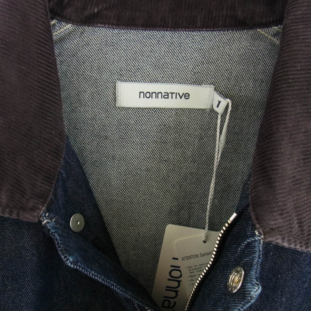 nonnative ノンネイティブ 24AW NN-J4504 WORKER JACKET COTTON 10oz DENIM RW 襟コーデュロイ カバーオール デニム ジャケット インディゴブルー系 ブラウン系 1【極上美品】【中古】