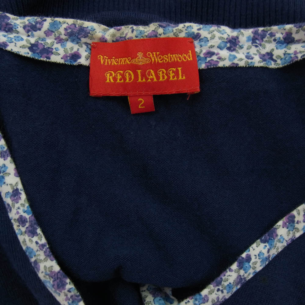 Vivienne Westwood ヴィヴィアンウエストウッド 357-01-13012 RED LABEL レッド レーベル オーブ刺繍  ニット フラワープリント切替し カーディガン ネイビー系 2 ネイビー系 2【中古】