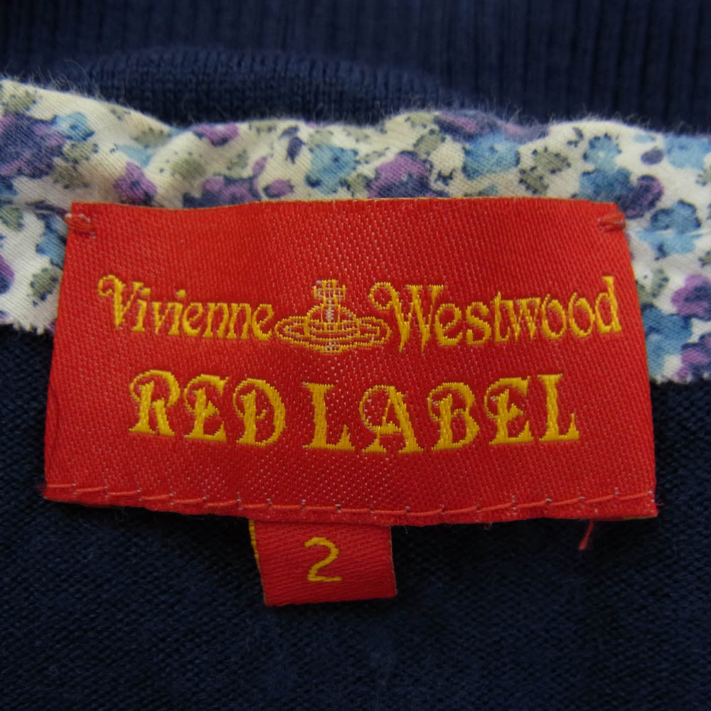 Vivienne Westwood ヴィヴィアンウエストウッド 357-01-13012 RED LABEL レッド レーベル オーブ刺繍  ニット フラワープリント切替し カーディガン ネイビー系 2 ネイビー系 2【中古】