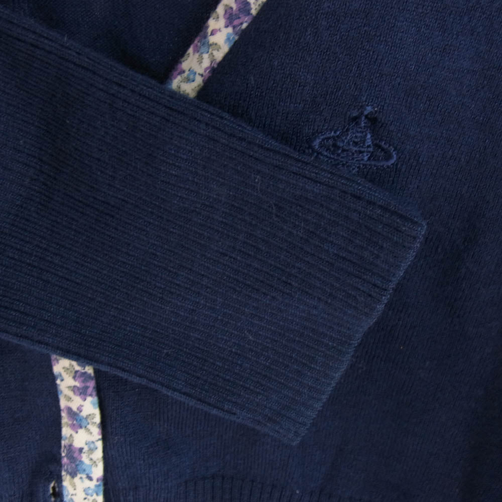 Vivienne Westwood ヴィヴィアンウエストウッド 357-01-13012 RED LABEL レッド レーベル オーブ刺繍  ニット フラワープリント切替し カーディガン ネイビー系 2 ネイビー系 2【中古】