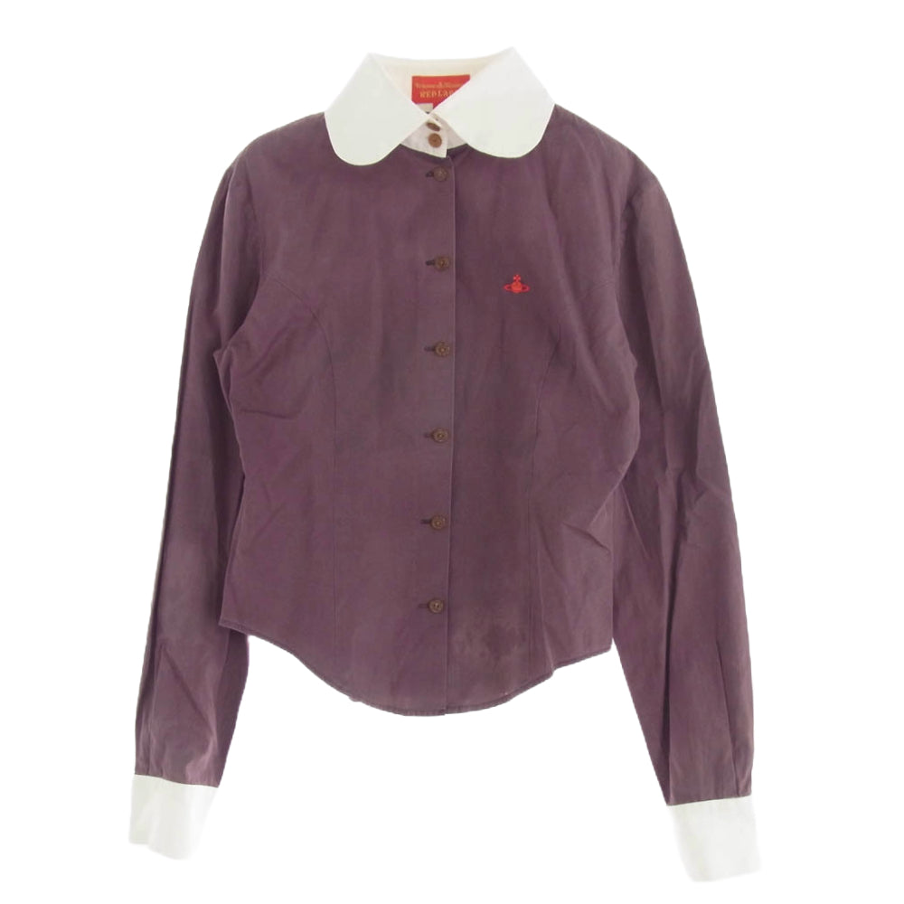 Vivienne Westwood ヴィヴィアンウエストウッド 357-01-85012 RED LABEL レッド レーベル オーブ刺繍 丸襟 長袖 変形 ブラウス シャツ パープル系 2 パープル系 2【中古】