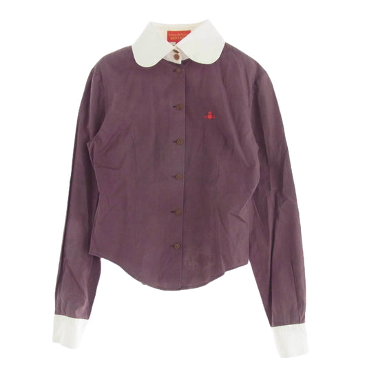 Vivienne Westwood ヴィヴィアンウエストウッド 357-01-85012 RED LABEL レッド レーベル オーブ刺繍 丸襟 長袖 変形 ブラウス シャツ パープル系 2 パープル系 2【中古】