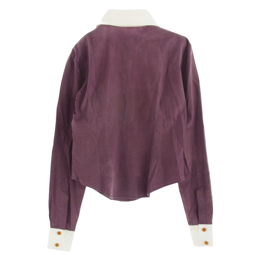 Vivienne Westwood ヴィヴィアンウエストウッド 357-01-85012 RED LABEL レッド レーベル オーブ刺繍 丸襟 長袖 変形 ブラウス シャツ パープル系 2 パープル系 2【中古】