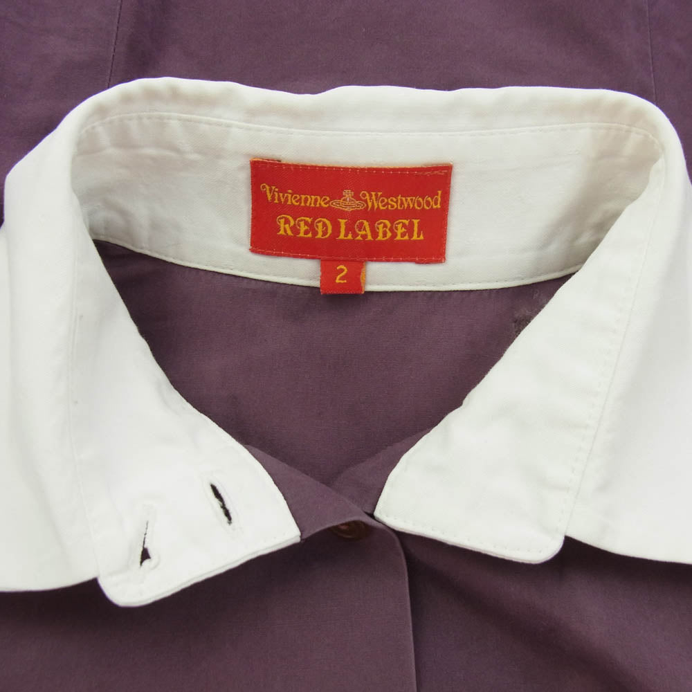 Vivienne Westwood ヴィヴィアンウエストウッド 357-01-85012 RED LABEL レッド レーベル オーブ刺繍 丸襟 長袖 変形 ブラウス シャツ パープル系 2 パープル系 2【中古】