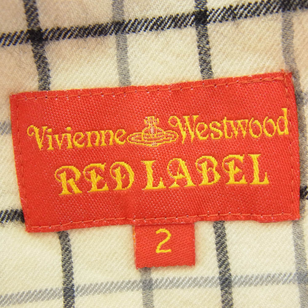 Vivienne Westwood ヴィヴィアンウエストウッド 357-01-85017 RED LABEL レッド レーベル ボウタイ リボン ウール混 チェック 長袖 変形 ブラウス シャツ 1 ベージュ系 2【中古】