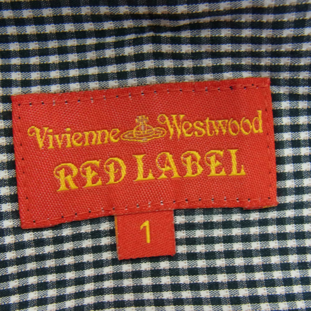 Vivienne Westwood ヴィヴィアンウエストウッド 357-01-87014 RED LABEL レッド レーベル オーブ刺繍 ボウタイ リボン ギンガムチェック 長袖 変形 ブラウス シャツ 1 ブラック系 1【中古】