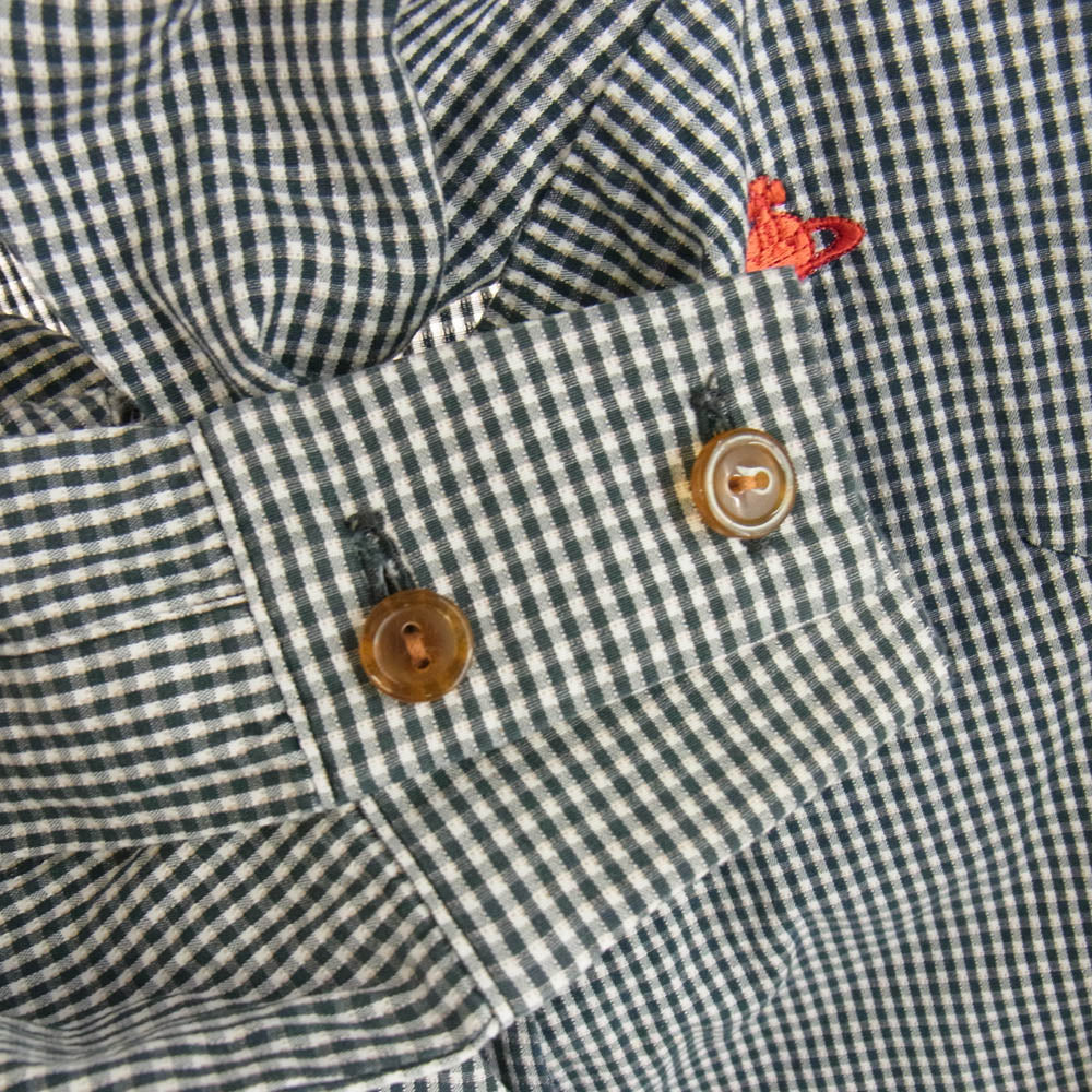 Vivienne Westwood ヴィヴィアンウエストウッド 357-01-87014 RED LABEL レッド レーベル オーブ刺繍 ボウタイ リボン ギンガムチェック 長袖 変形 ブラウス シャツ 1 ブラック系 1【中古】