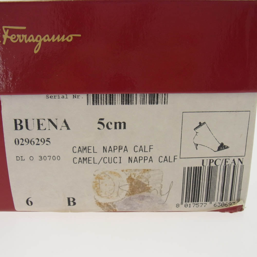 Salvatore Ferragamo サルヴァトーレフェラガモ BUENA ガンチーニ  サイドジップ ヒールブーツ ベージュ系 6【中古】