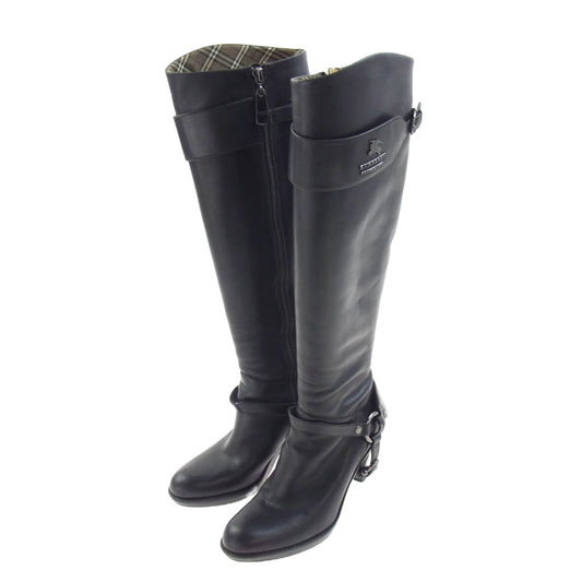 BURBERRY BLUE LABEL バーバリーブルーレーベル サイドジップ ロング リング ブーツ ブラック系 4【中古】