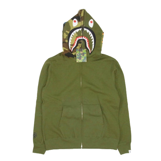 A BATHING APE アベイシングエイプ 1ST SHARK FULL ZIP HOODIE フルジップ パーカー フーディー カモフラージュ 迷彩 カーキ系 L【美品】【中古】