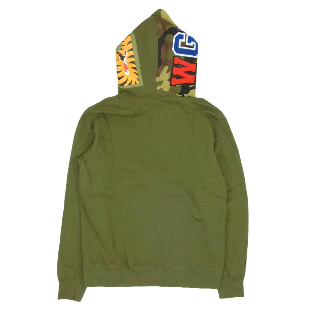 A BATHING APE アベイシングエイプ 1ST SHARK FULL ZIP HOODIE フルジップ パーカー フーディー カモフラージュ 迷彩 カーキ系 L【美品】【中古】