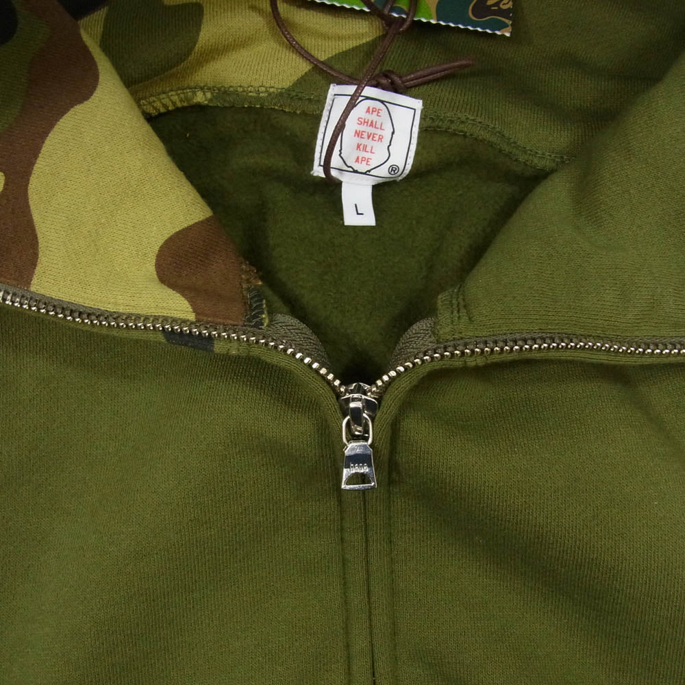 A BATHING APE アベイシングエイプ 1ST SHARK FULL ZIP HOODIE フルジップ パーカー フーディー カモフラージュ 迷彩 カーキ系 L【美品】【中古】