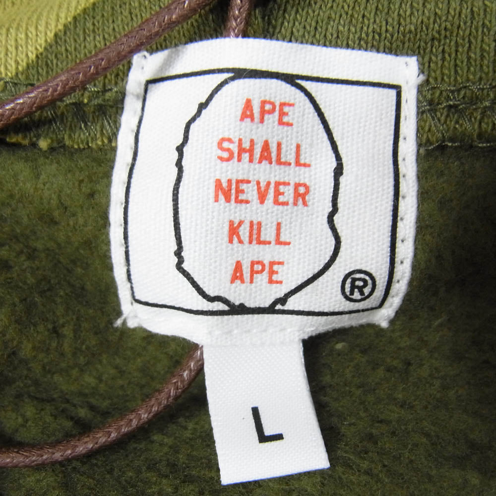 A BATHING APE アベイシングエイプ 1ST SHARK FULL ZIP HOODIE フルジップ パーカー フーディー カモフラージュ 迷彩 カーキ系 L【美品】【中古】