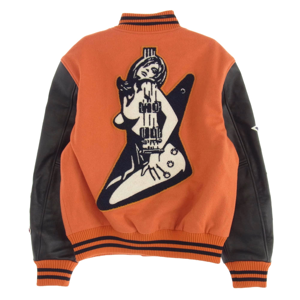 HYSTERIC GLAMOUR ヒステリックグラマー 02243ab10340 TURN THE MUSIC UP 刺繍 スタジャン スタジアム ジャケット ブルゾン オレンジ系 M【極上美品】【中古】