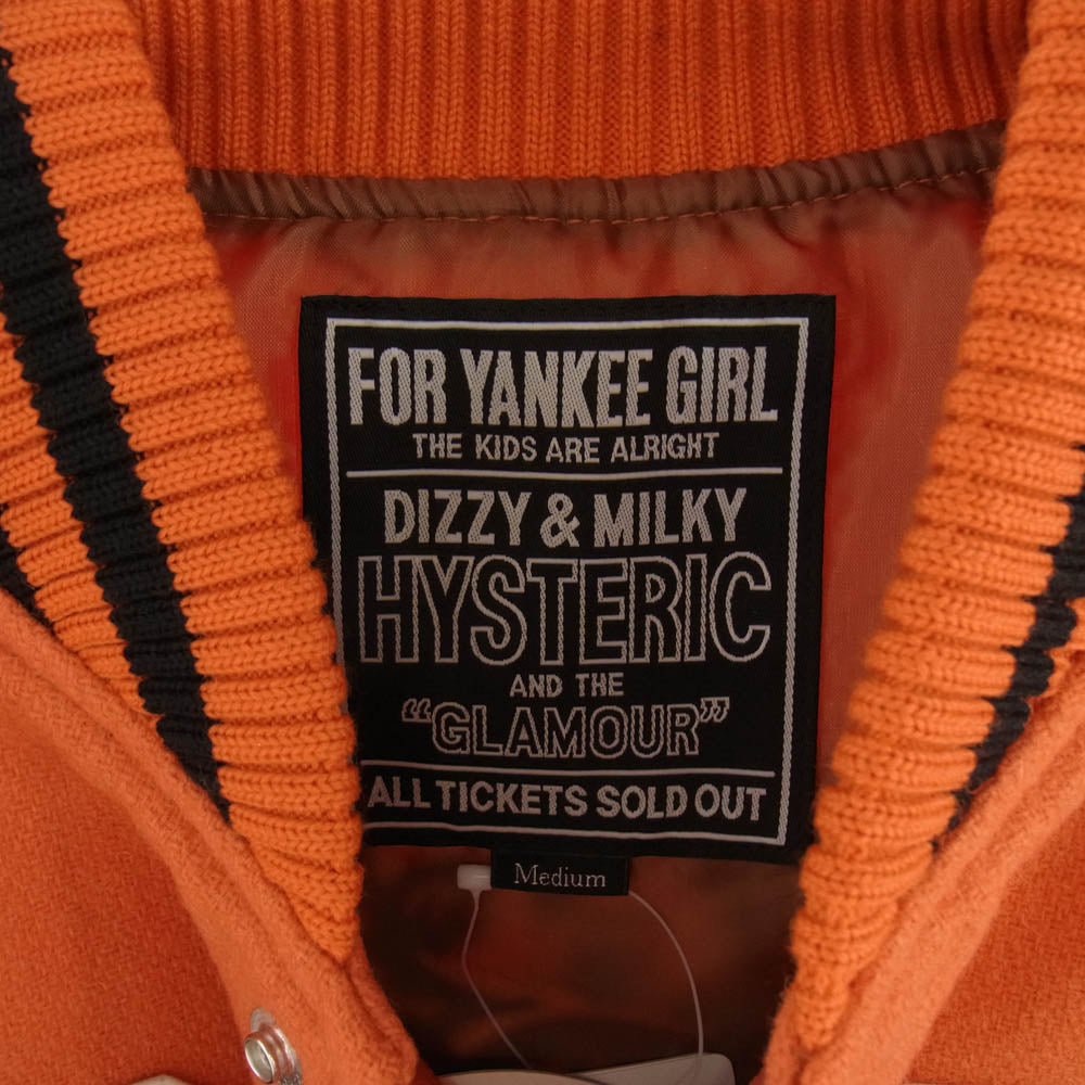 HYSTERIC GLAMOUR ヒステリックグラマー 02243ab10340 TURN THE MUSIC UP 刺繍 スタジャン スタジアム ジャケット ブルゾン オレンジ系 M【極上美品】【中古】