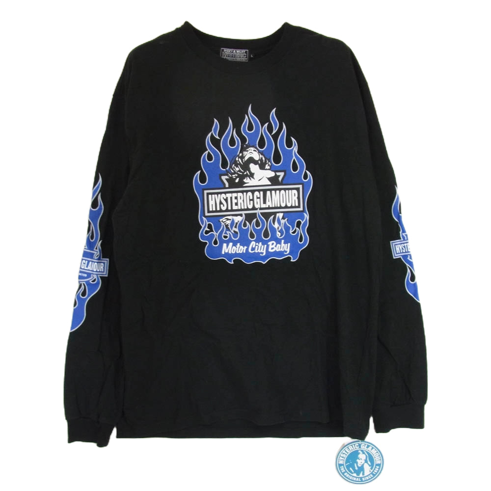 HYSTERIC GLAMOUR ヒステリックグラマー 02251CL01 MOTOR CITY BABY モーターシティ ロゴ プリント 長袖 ロングスリーブ Tシャツ ロンT ブラック系 L【中古】