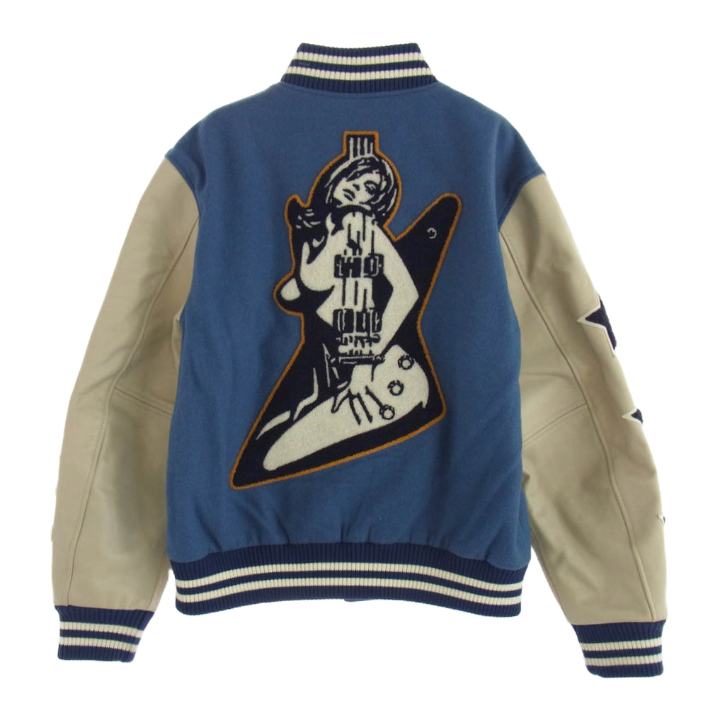 HYSTERIC GLAMOUR ヒステリックグラマー 02243AB10 TURN THE MUSIC UP刺繍 スタジャン ジャケット ライトブルー系 L【美品】【中古】