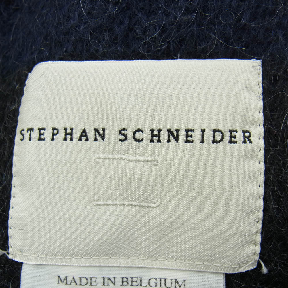 STEPHAN SCHNEIDER ステファンシュナイダー モヘア混 ウール チェック マフラー 大判 ストール ネイビー系【中古】