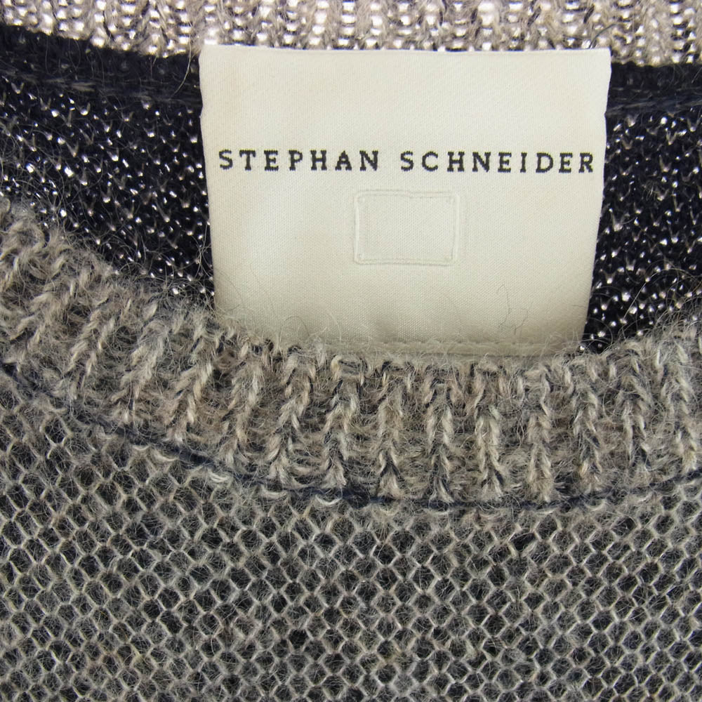 STEPHAN SCHNEIDER ステファンシュナイダー ベルギー製 モヘア混ウールダブルフェイス クルーネック ニット グレー系 ネイビー系【中古】