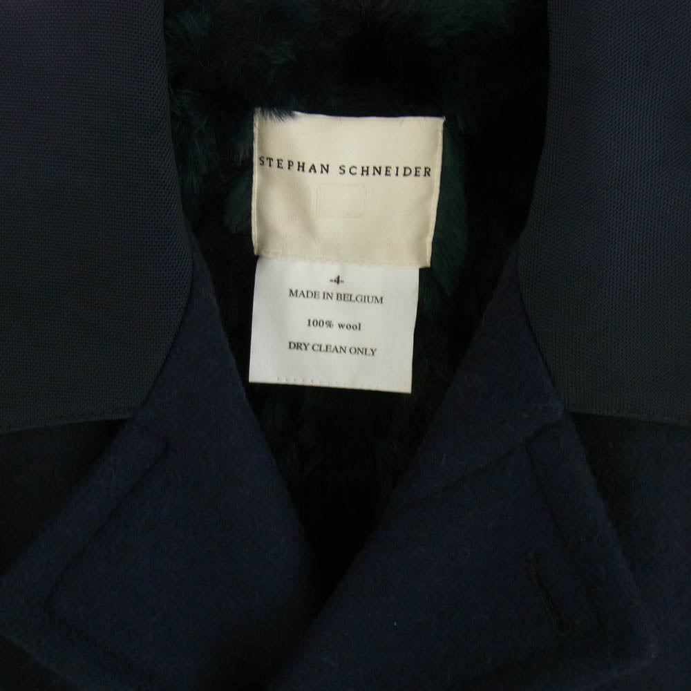 STEPHAN SCHNEIDER ステファンシュナイダー ベルギー製 裏地フェイクファー 比翼 ウールコート ネイビー系 ダークネイビー系【中古】