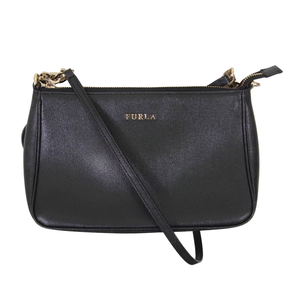 Furla フルラ レザー ショルダー バッグ ブラック系【中古】
