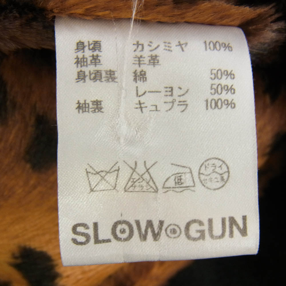 slowgun スロウガン カシミヤ 100％レザー スリーブ スタジアム ジャケット スタジャン 裏地 レオパード ブラック系 マルチカラー系【中古】