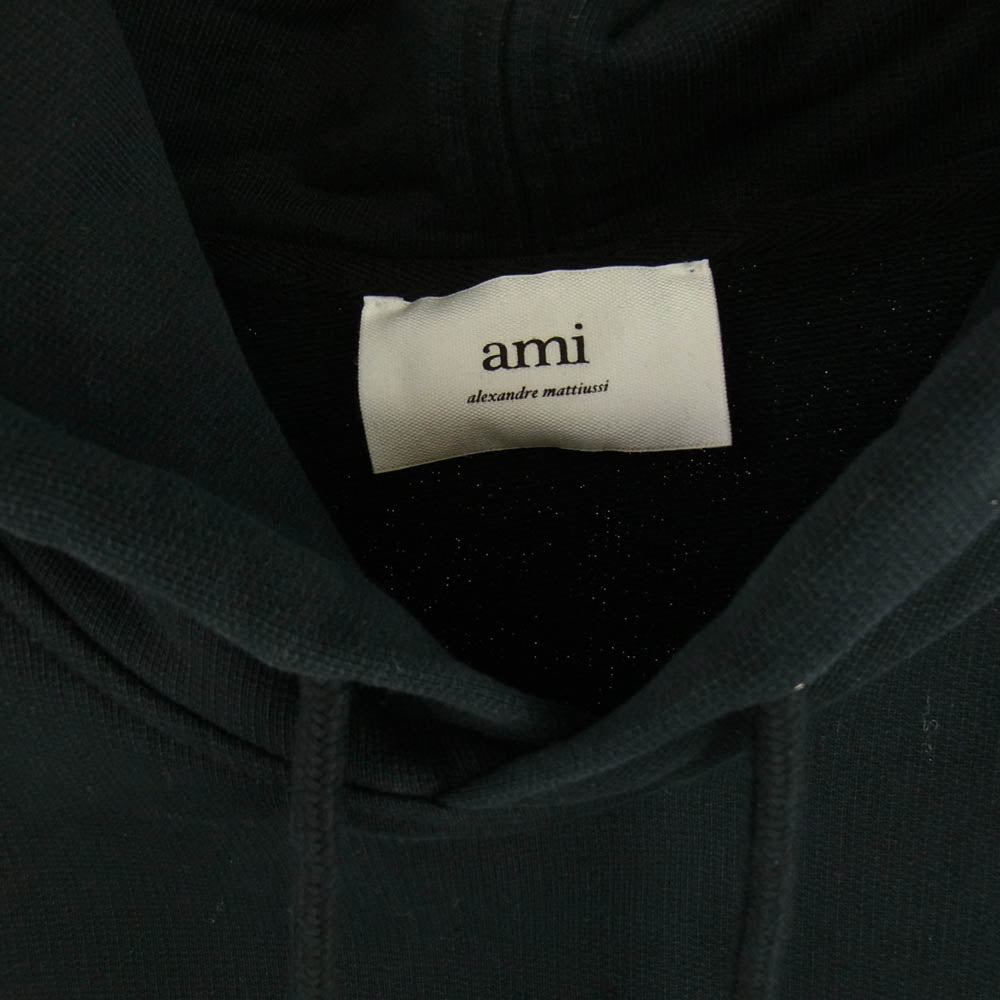 AMI PARIS アミパリス BFUSW200.730 SMALL ADC HOODIE コットン ハートロゴ 刺繍 プルオーバー スウェット パーカー フーディー ブラック系 L【中古】